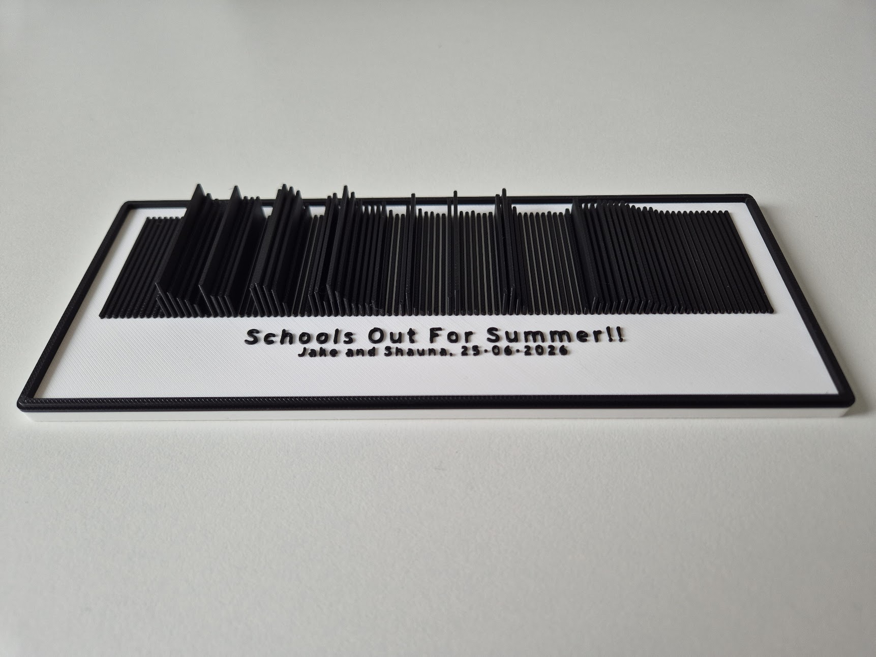 Waveform plaque — two-tone print of a thirty-second audio recording, with raised title
